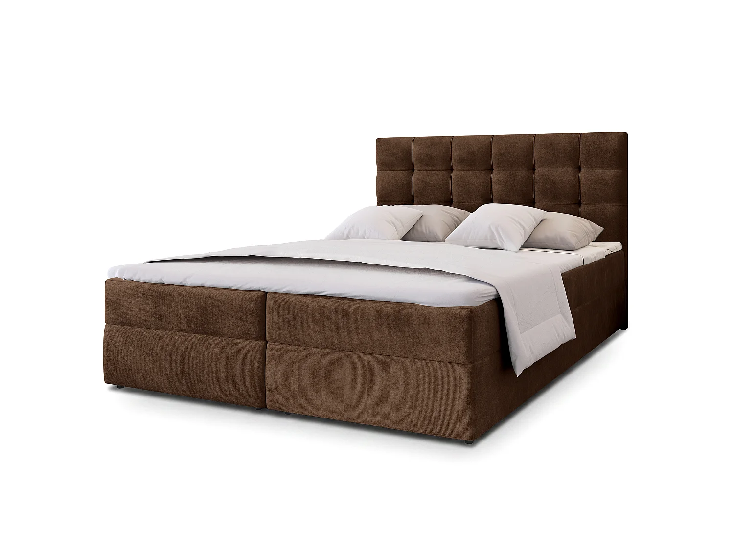 Lit continental GLOS, 160x200 cm, Tissu pelucheux, Marron