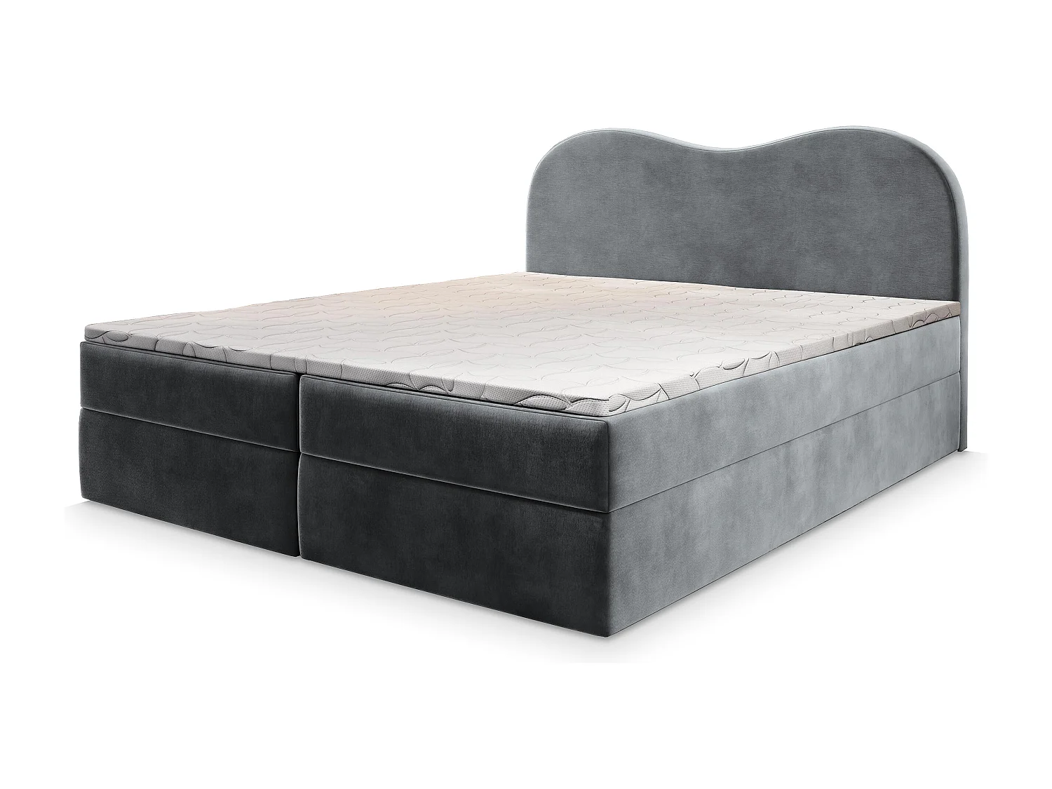 Lit continental FLUVIA, 160x200 cm, Tissu velours, Gris