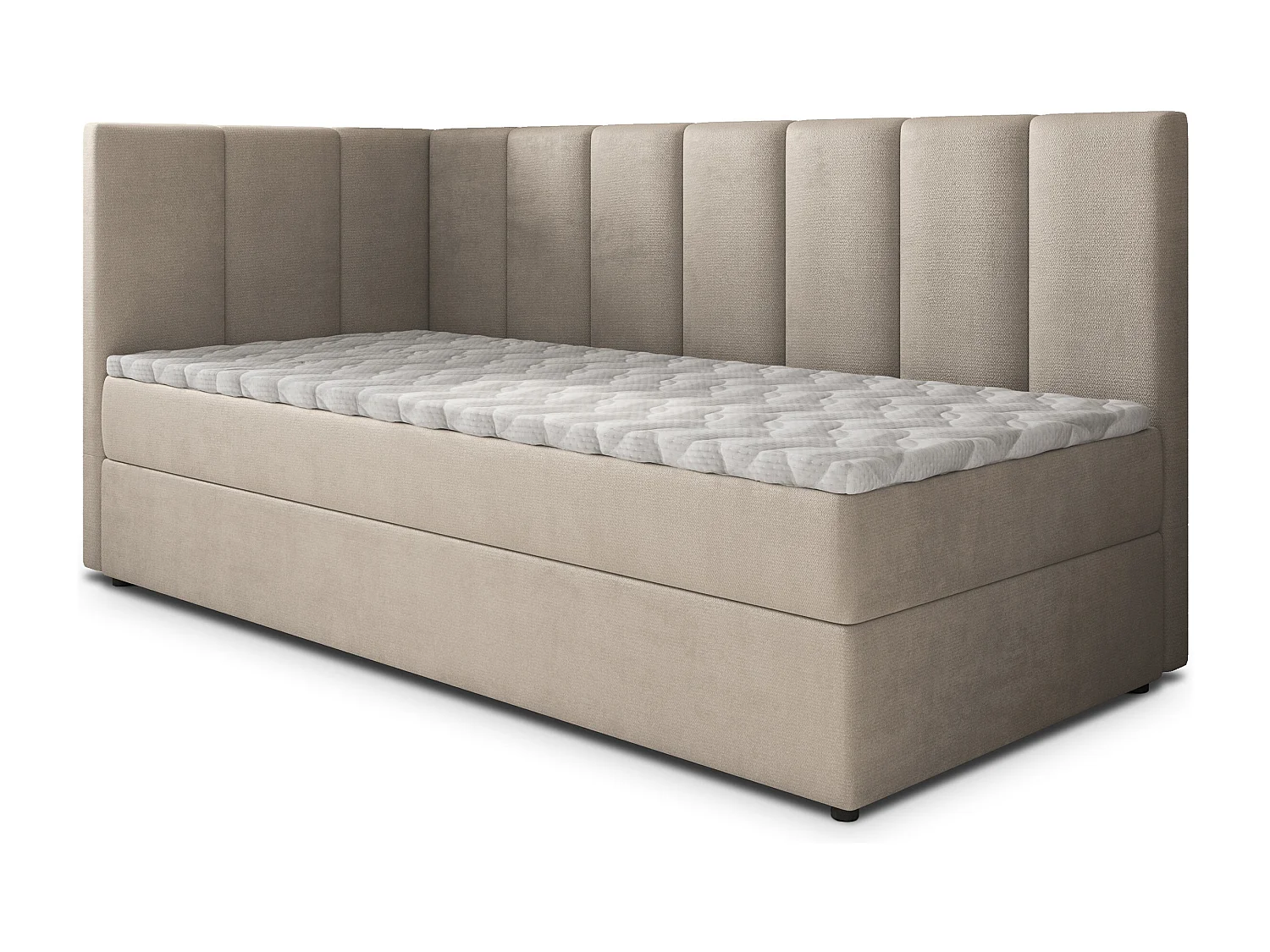 Boxspringbed BEVE 100x200 cm Set met hoofdbord, bedbodem en matras, Beige