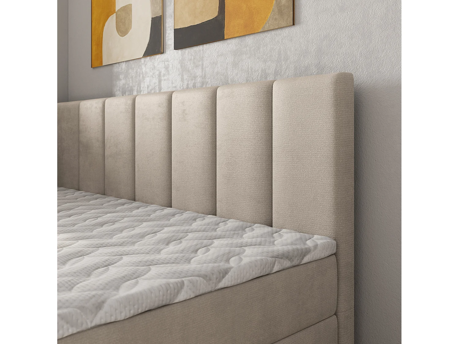 Boxspringbed BEVE 100x200 cm Set met hoofdbord, bedbodem en matras, Beige