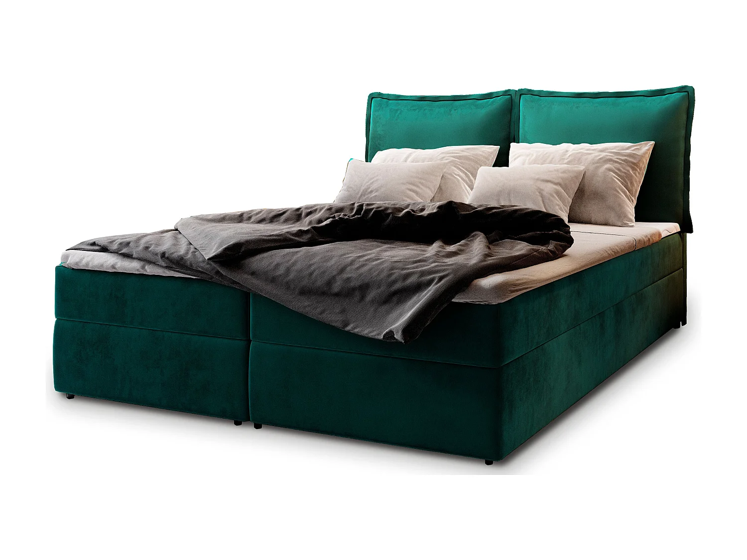 Lit continental LENTE, 160x200 cm, Tissu velours, Vert