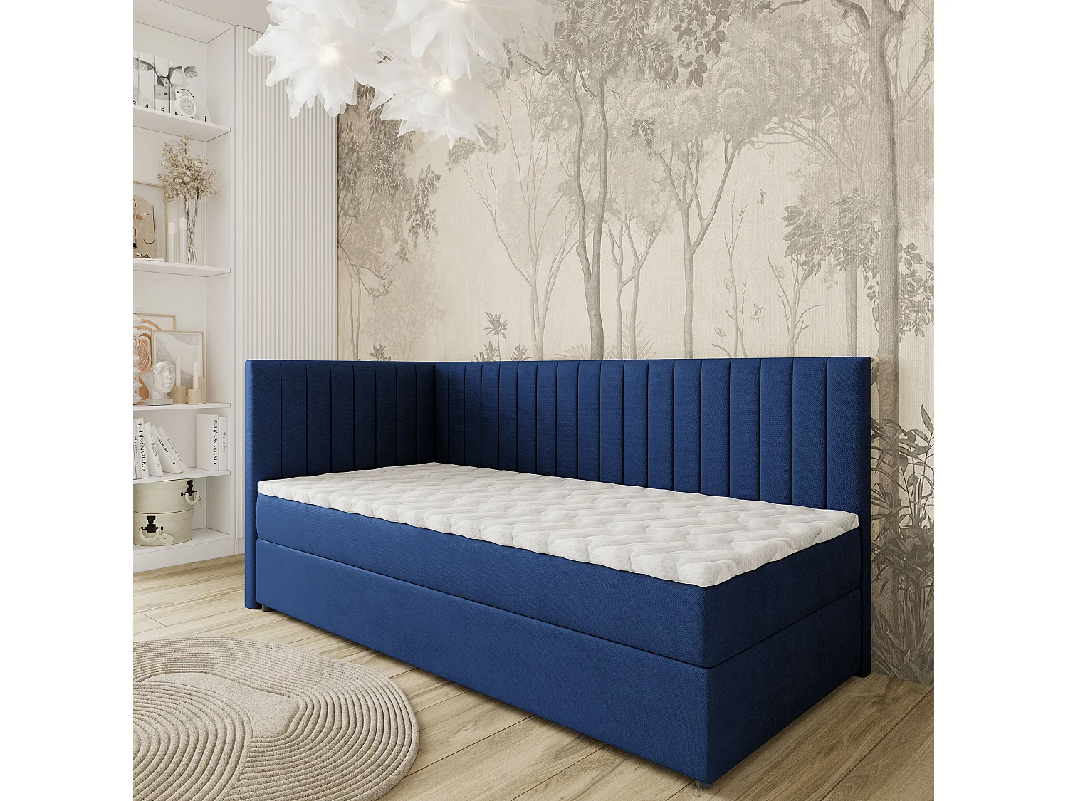 Boxspringbed ARIS 90x200 cm Set met hoofdbord, bedbodem en matras, Blauw