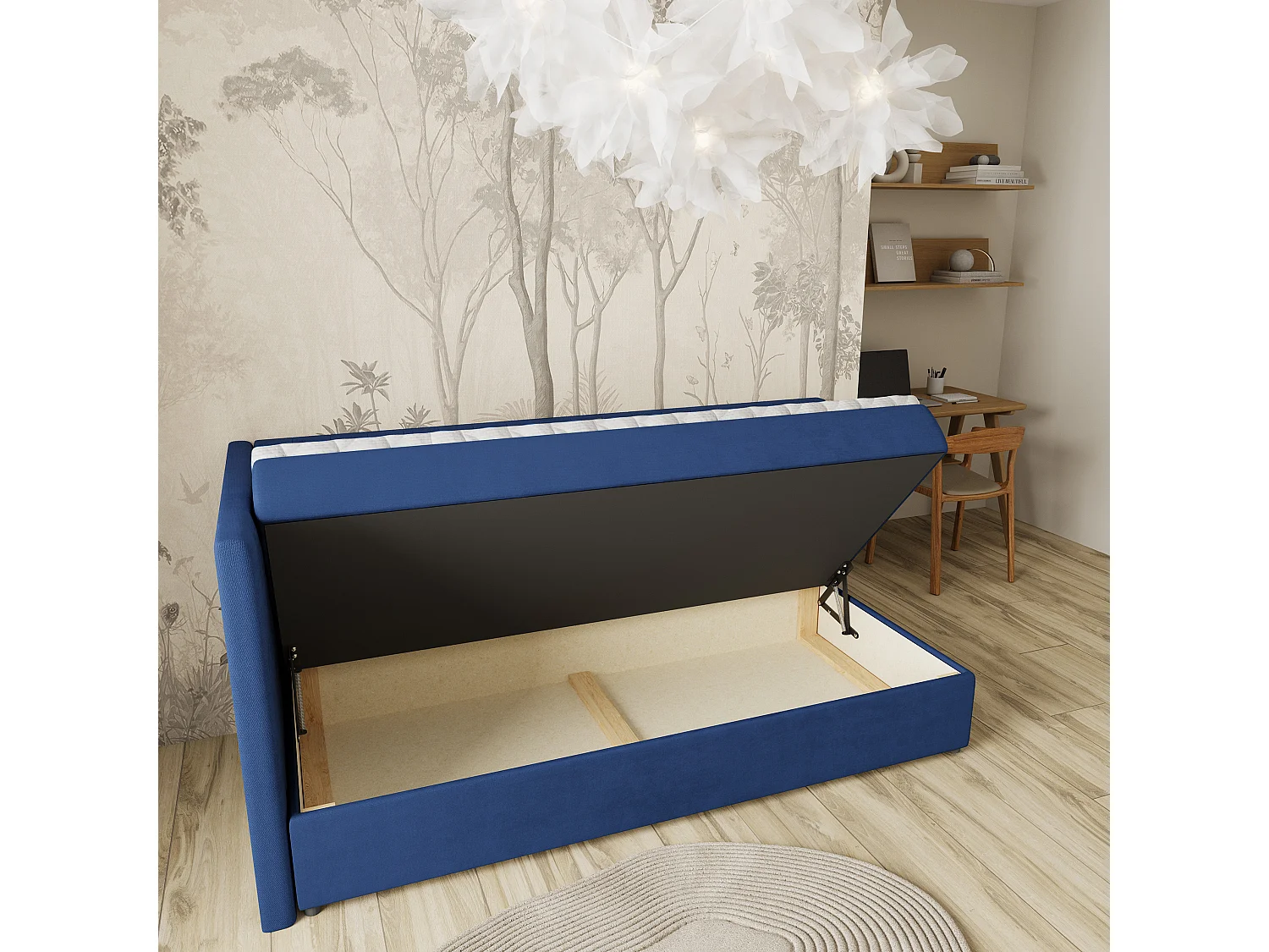 Boxspringbed ARIS 90x200 cm Set met hoofdbord, bedbodem en matras, Blauw