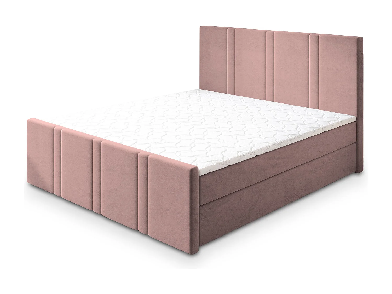 Lit continental COMOZA, 140x200 cm, Tissu pelucheux, Rose