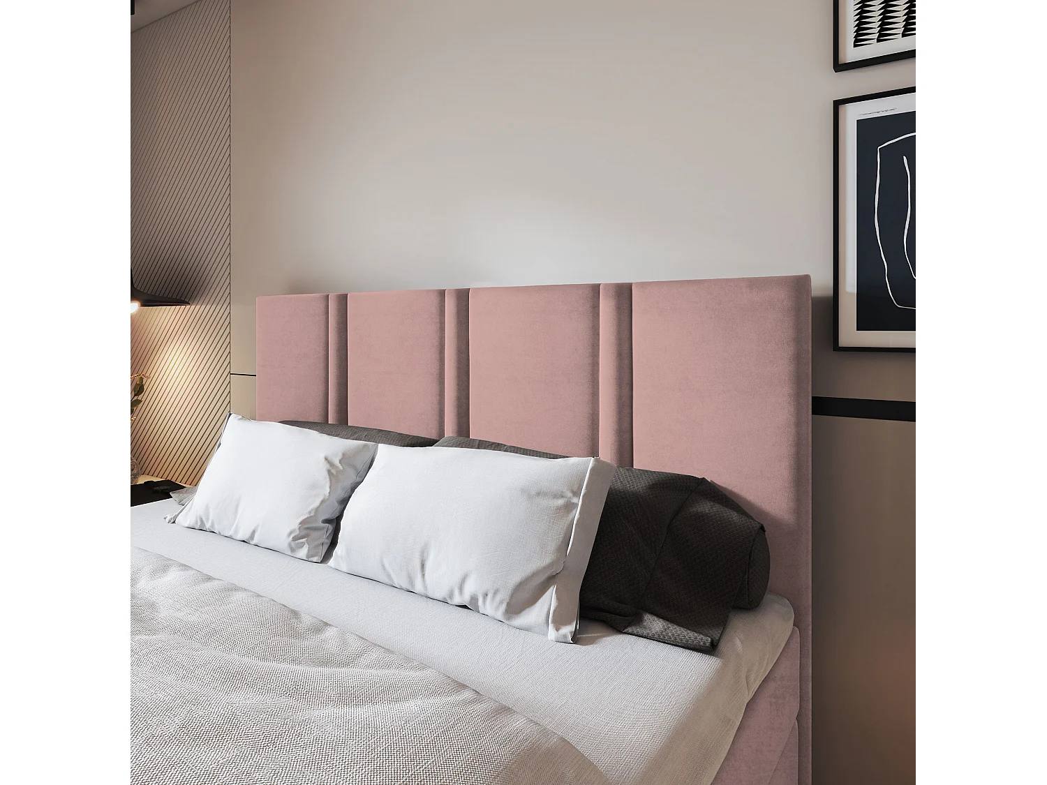 Lit continental LARIO, 140x200 cm, Tissu pelucheux, Rose