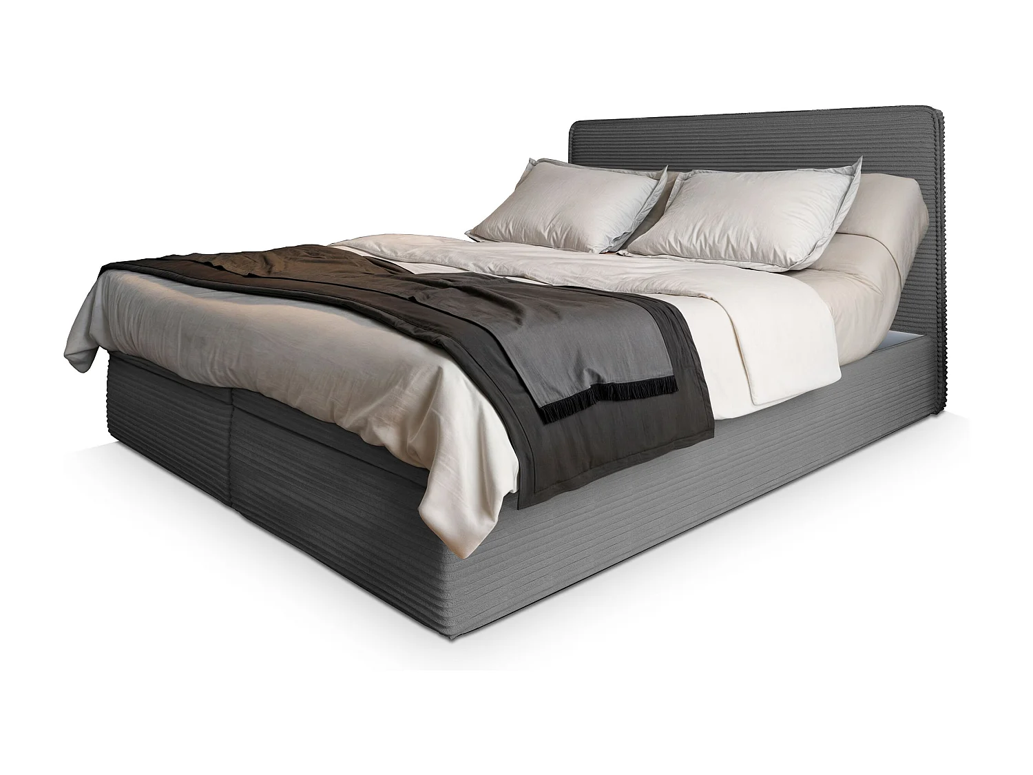 Lit continental ASTOR, 140x200 cm, Tissu en velours côtelé, Gris
