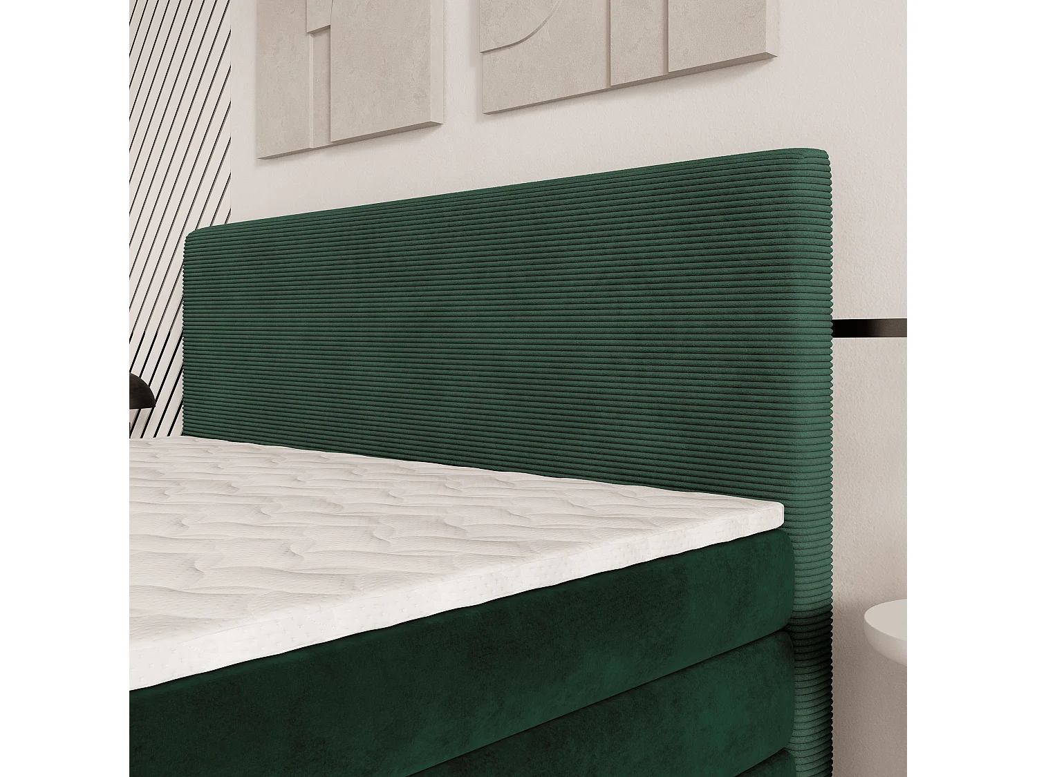Lit continental MATERN, 140x200 cm, Tissu pelucheux, Vert