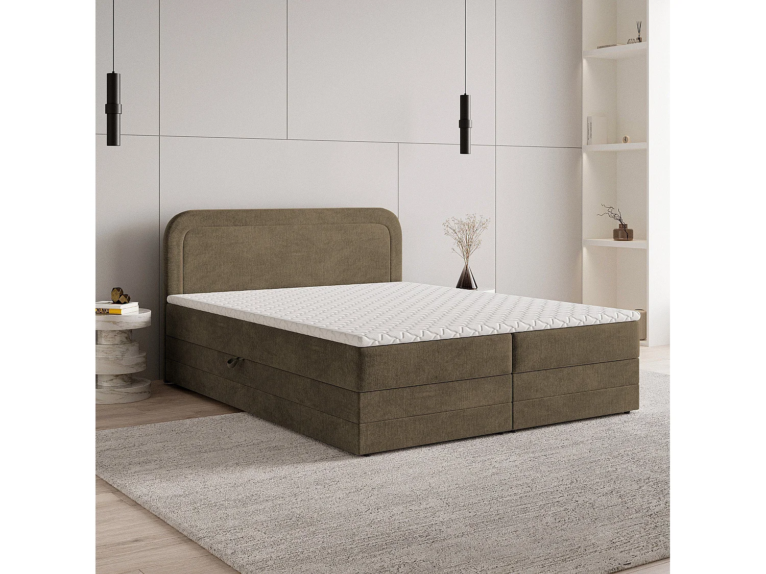 Boxspringbed ARMEL 140x200 cm Set met hoofdbord, bedbodem en matras, Beige