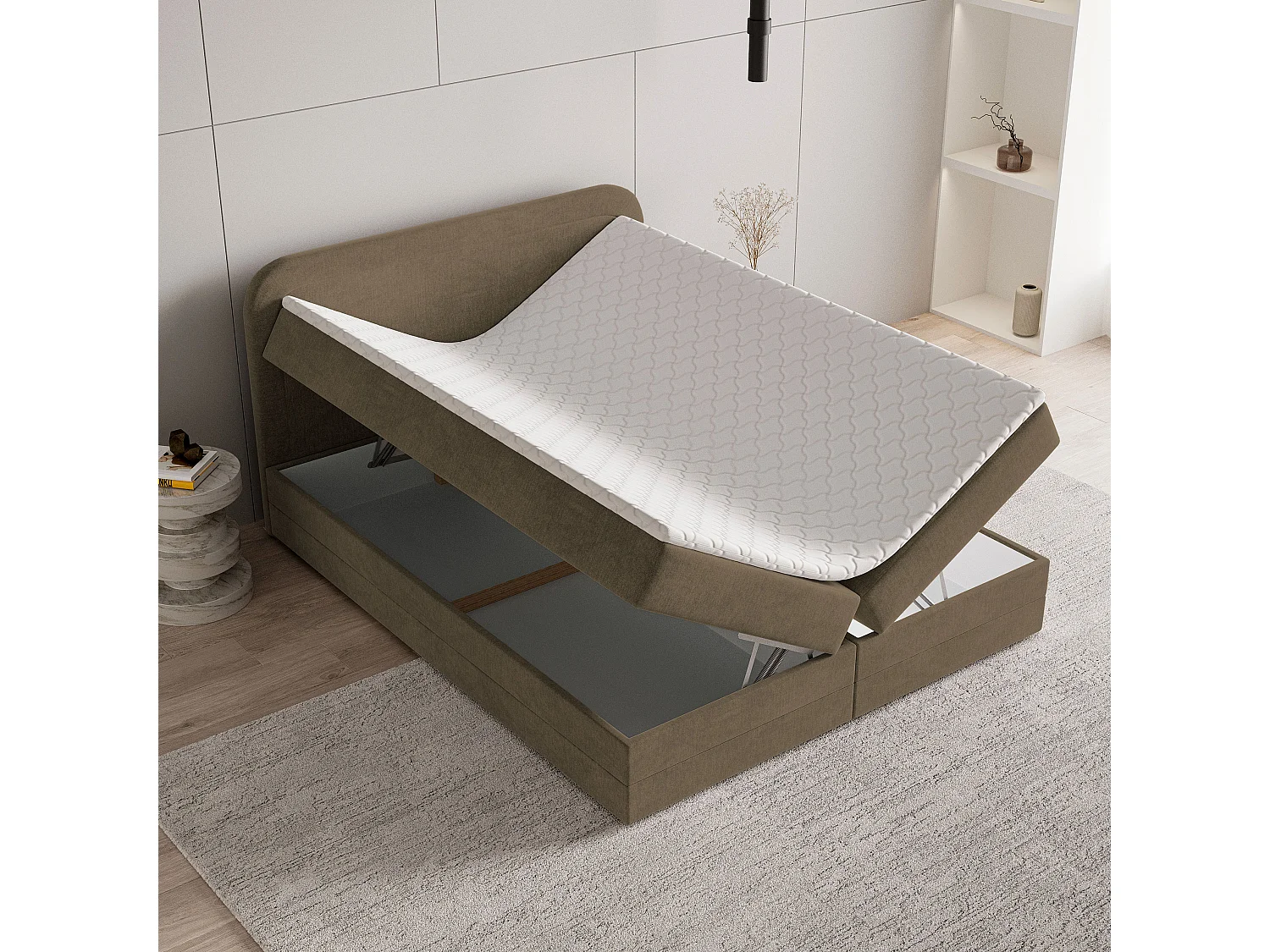 Boxspringbed ARMEL 140x200 cm Set met hoofdbord, bedbodem en matras, Beige