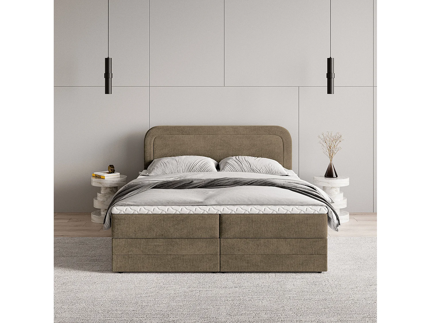 Boxspringbed ARMEL 140x200 cm Set met hoofdbord, bedbodem en matras, Beige