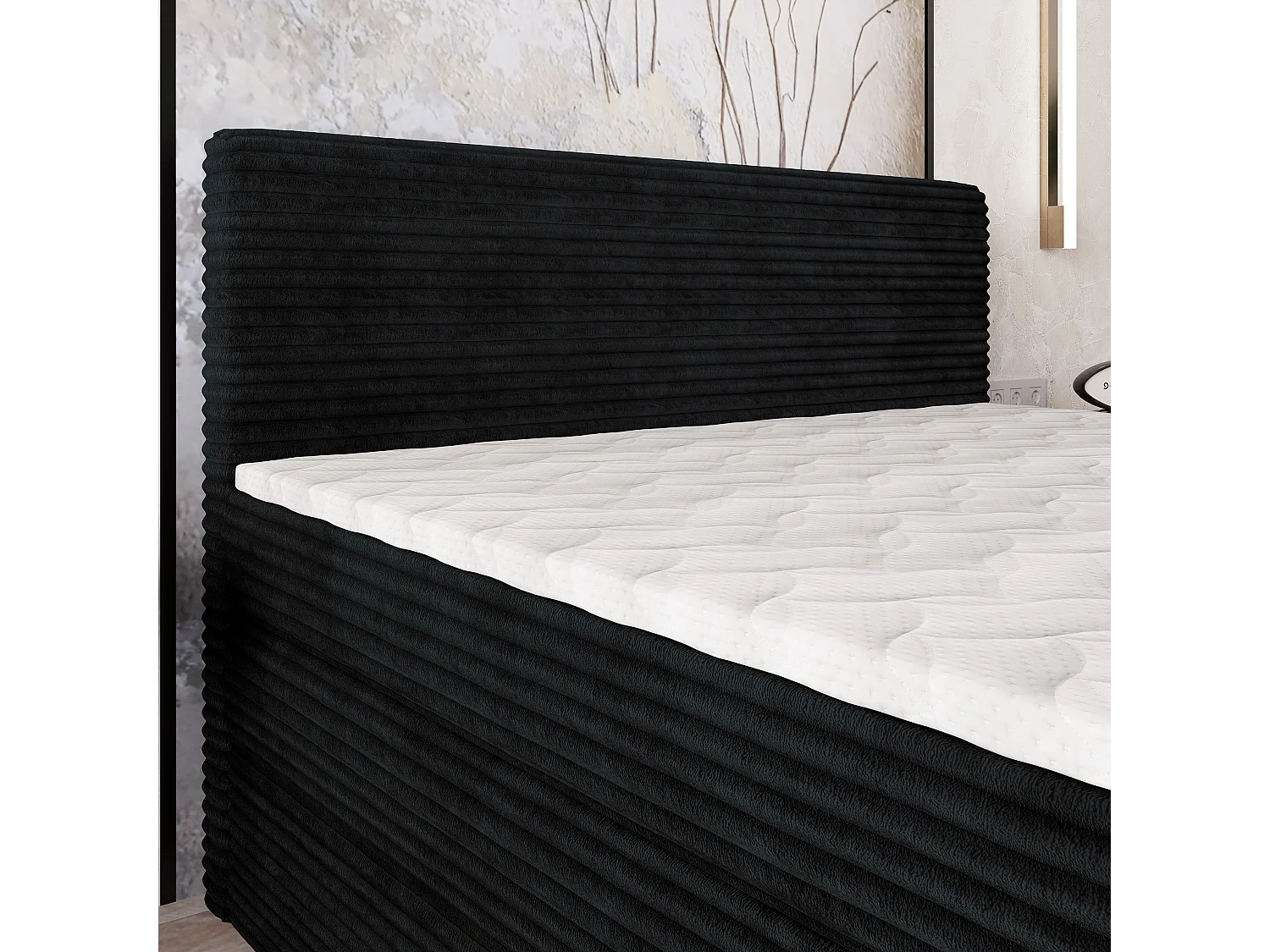 Boxspringbed LUNERA 140x200 cm Set met hoofdbord, bedbodem en matras, Zwart