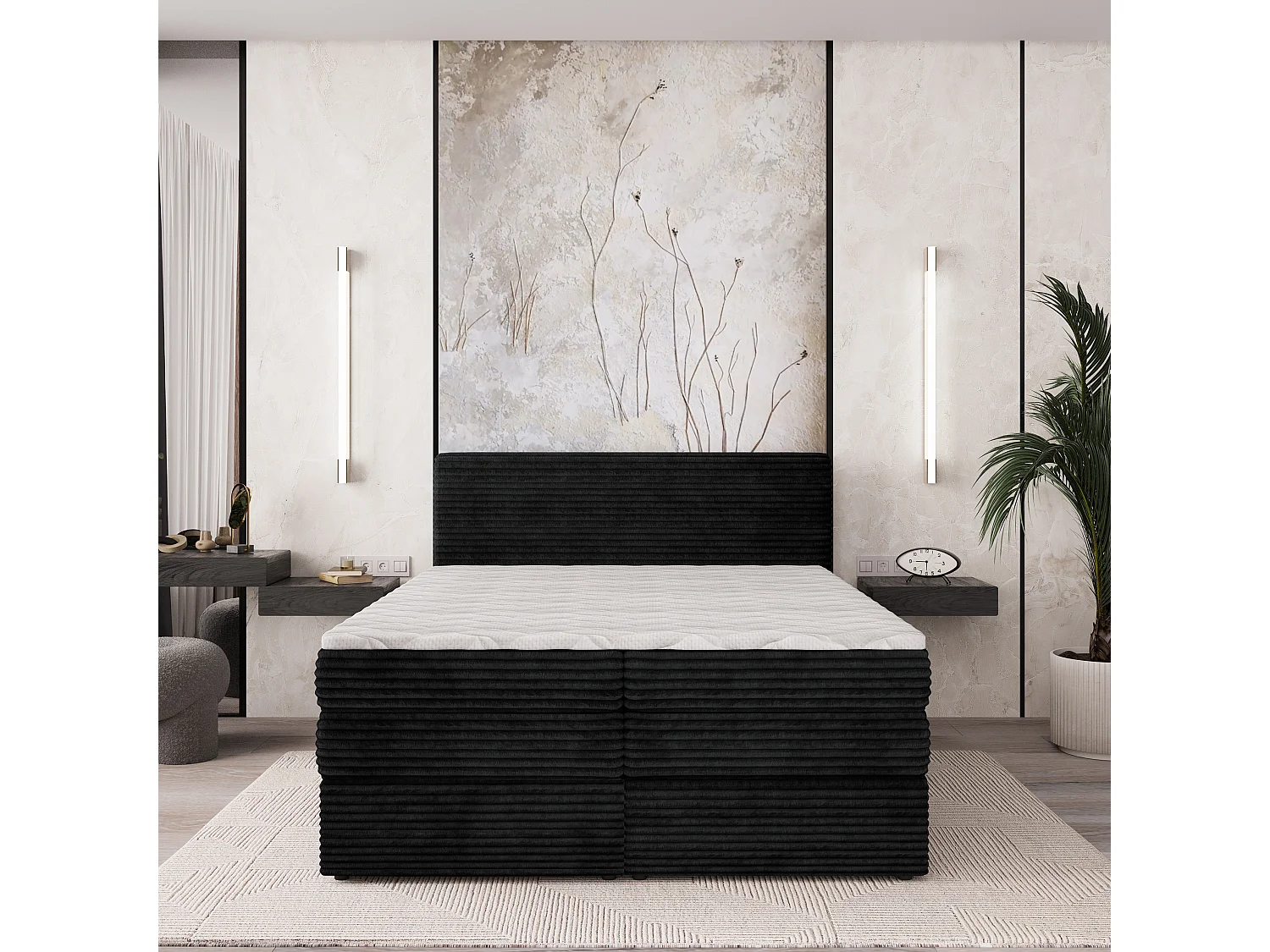 Boxspringbed LUNERA 140x200 cm Set met hoofdbord, bedbodem en matras, Zwart