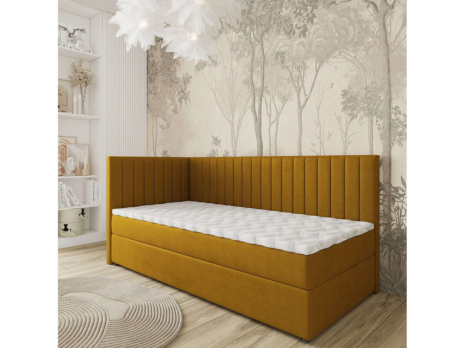 Boxspringbed ARIS 100x200 cm Set met hoofdbord, bedbodem en matras, Geel