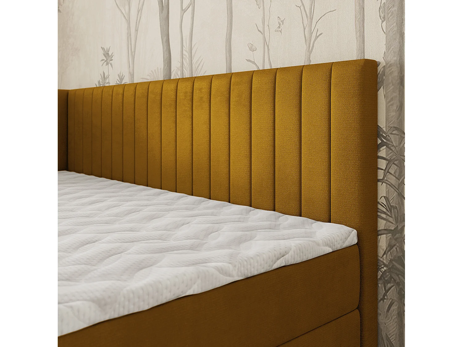 Boxspringbed ARIS 100x200 cm Set met hoofdbord, bedbodem en matras, Geel
