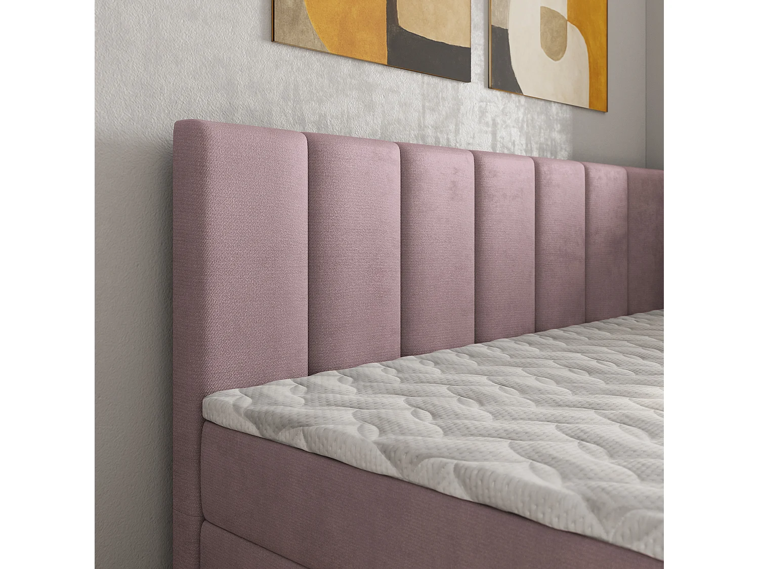 Boxspringbed BEVE 90x200 cm Set met hoofdbord, bedbodem en matras, Poederroze