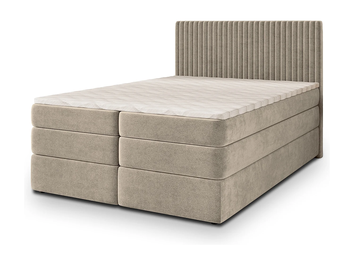 Boxspringbed FELBIO 180x200 cm Set met hoofdbord, bedbodem en matras, Beige