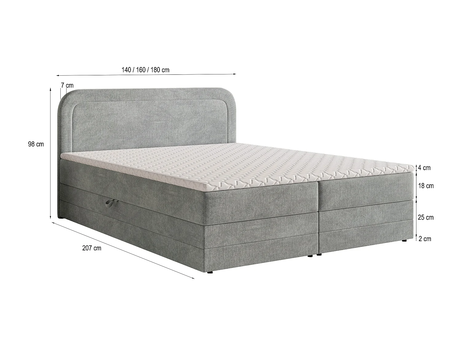 Lit continental ARMEL, 160x200 cm, Tissu velours, Jaune