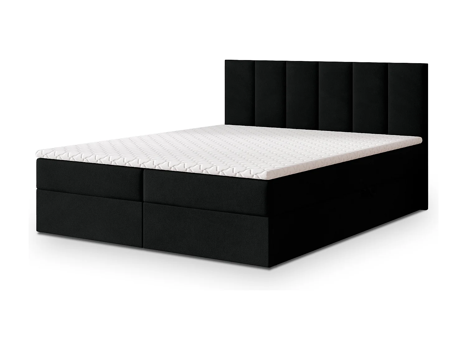 Lit continental MERIL, 160x200 cm, Tissu pelucheux, Noir
