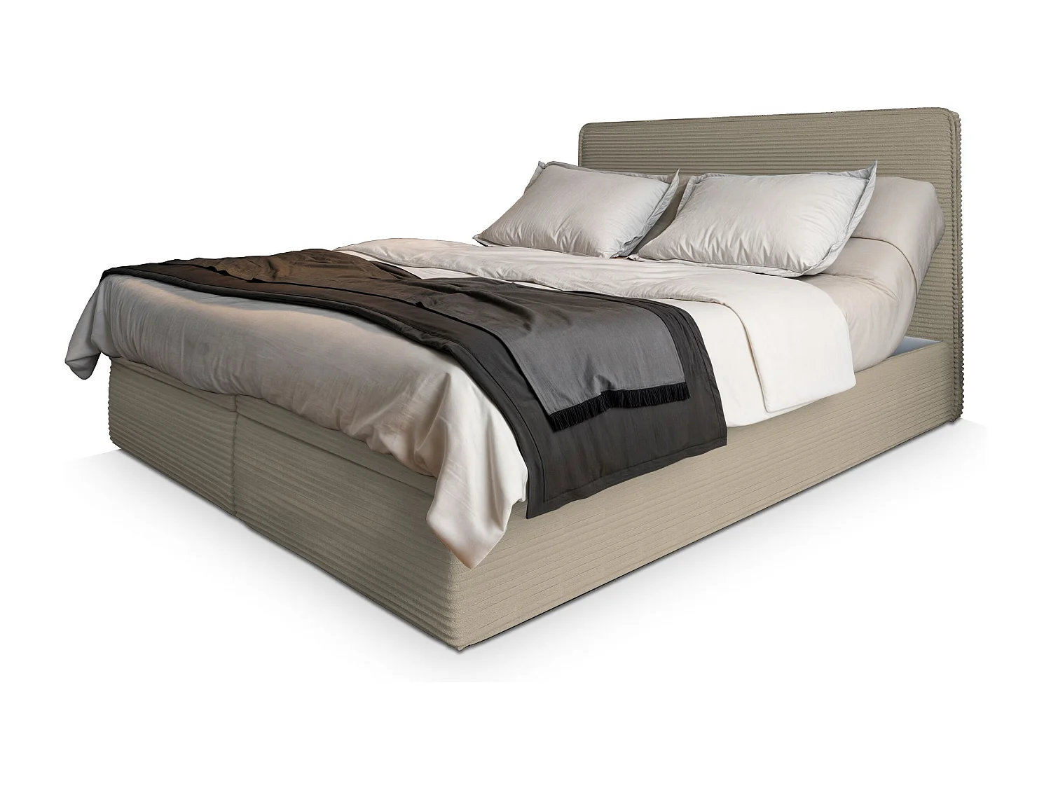Lit continental ASTOR, 180x200 cm, Tissu en velours côtelé, Beige