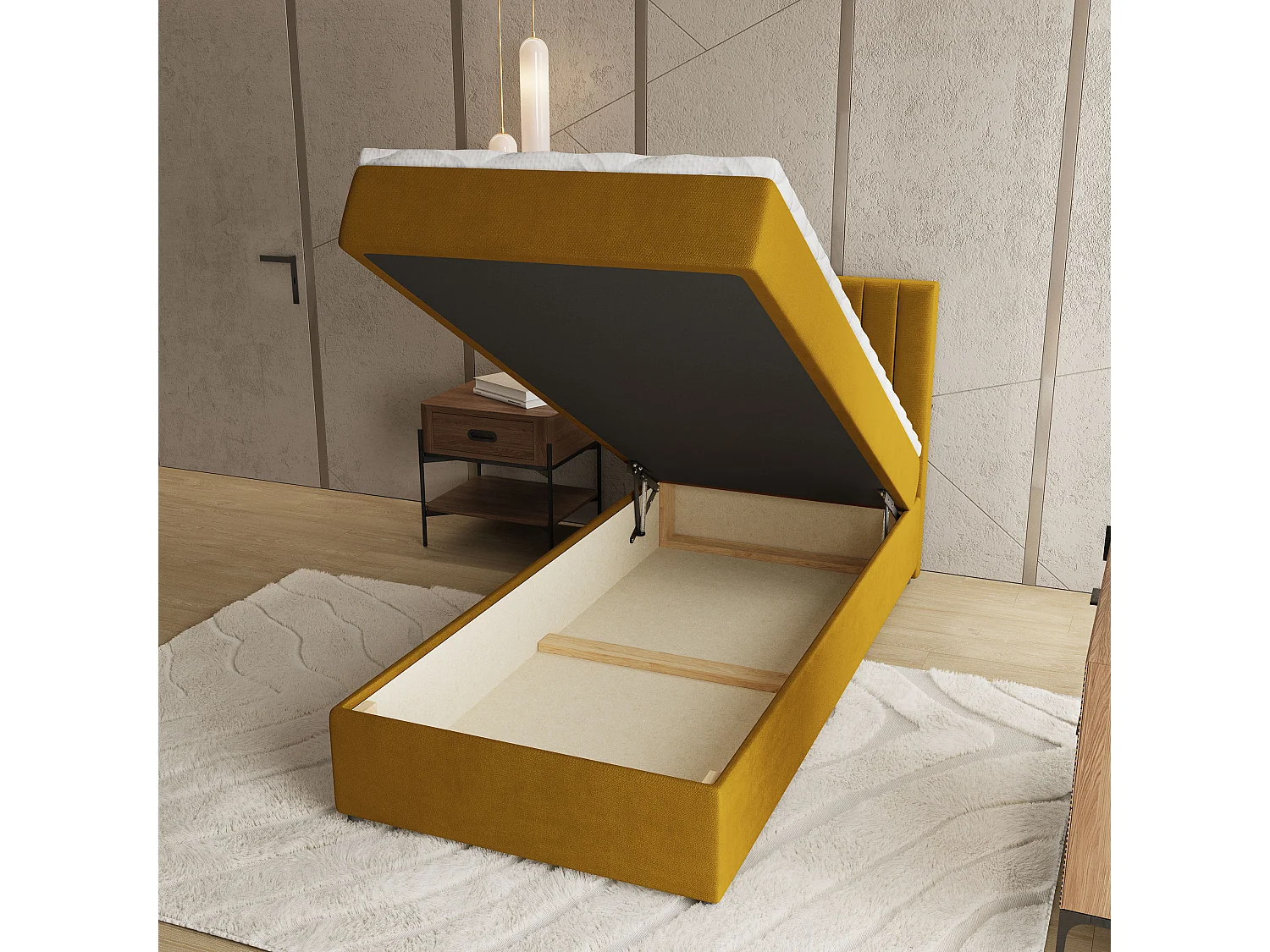 Boxspringbed BRESEL 90x200 cm Set met hoofdbord, bedbodem en matras, Geel