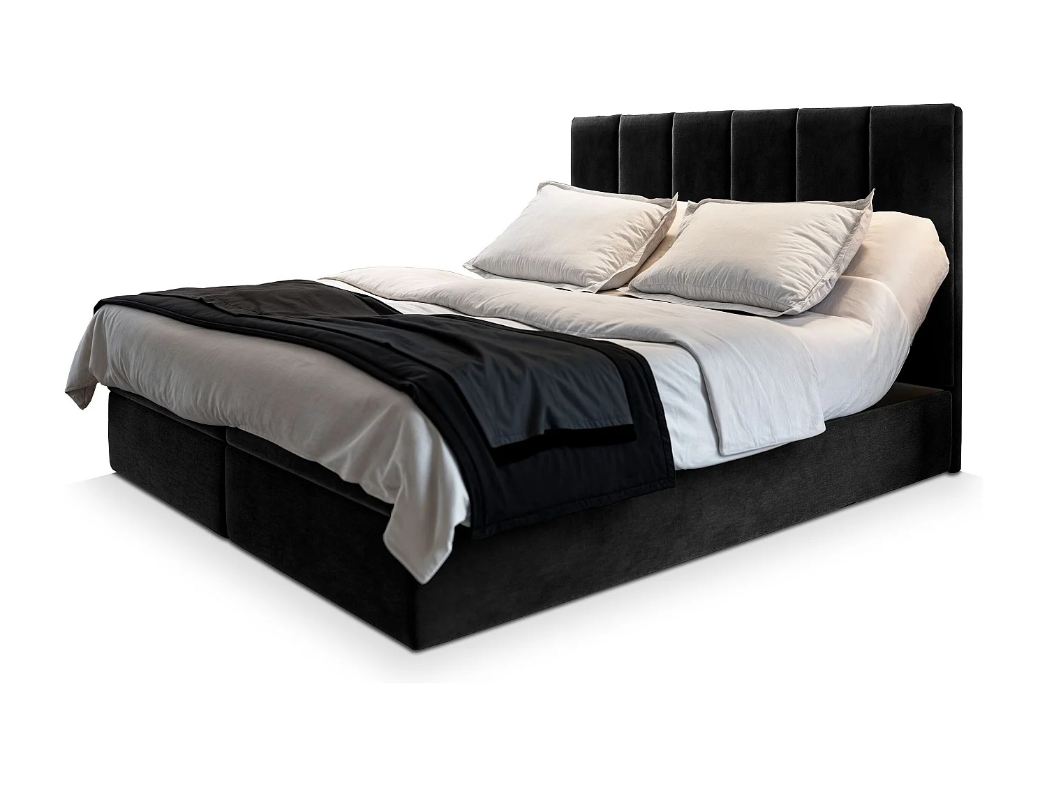 Lit continental BARINO, 180x200 cm, Tissu pelucheux, Noir