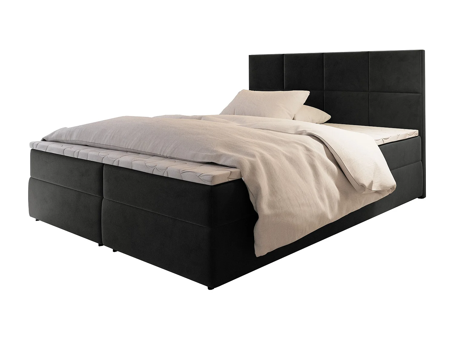 Boxspringbed LENA 140x200 cm Set met hoofdbord, bedbodem en matras, Antracietgrijs