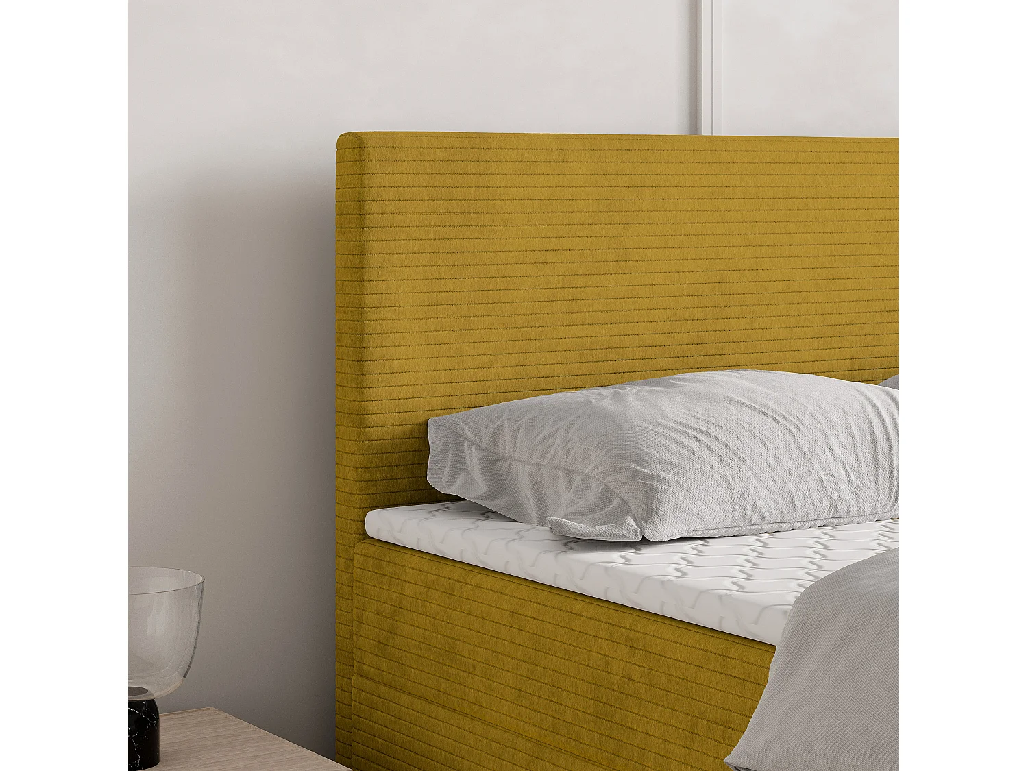 Lit continental NIRA, 140x200 cm, Tissu pelucheux, Jaune