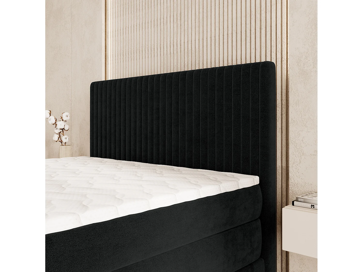 Boxspringbed FELBIO 140x200 cm Set met hoofdbord, bedbodem en matras, Zwart