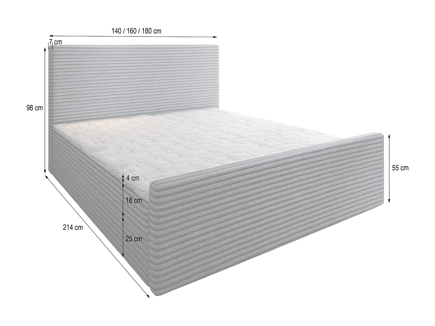 Boxspringbed BRENTO 140x200 cm Set met hoofdbord, bedbodem en matras, Bruin