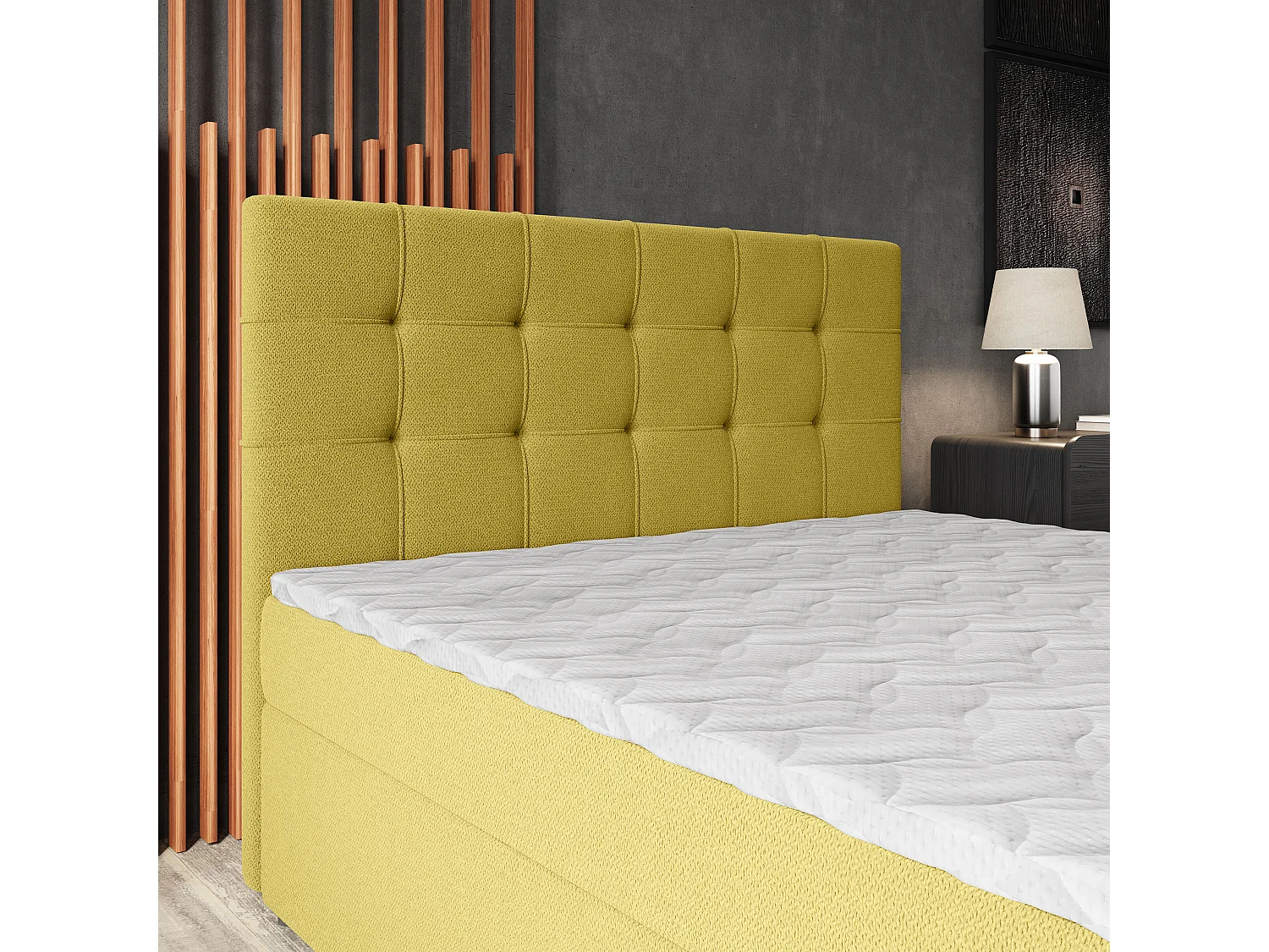 Lit continental PALMA, 160x200 cm, Tissu tressé, Jaune