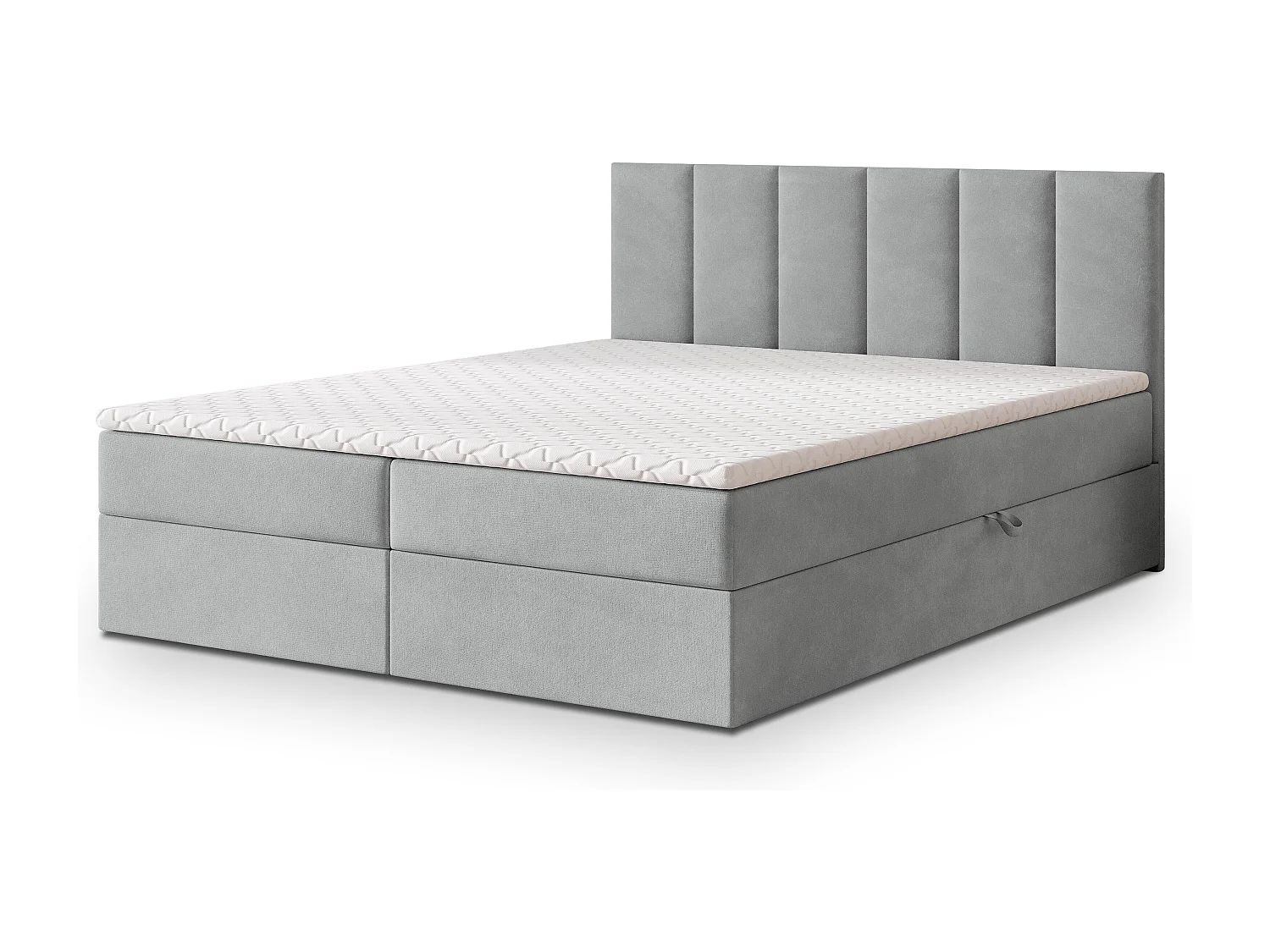 Lit continental MERIL, 160x200 cm, Tissu pelucheux, Gris clair