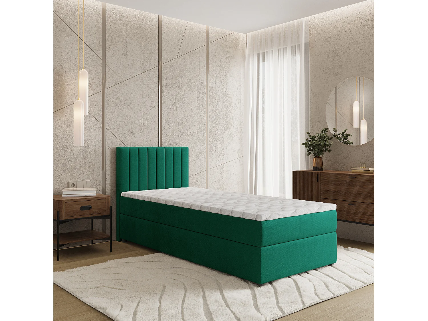 Boxspringbed BRESEL 80x200 cm Set met hoofdbord, bedbodem en matras, Dennengroen