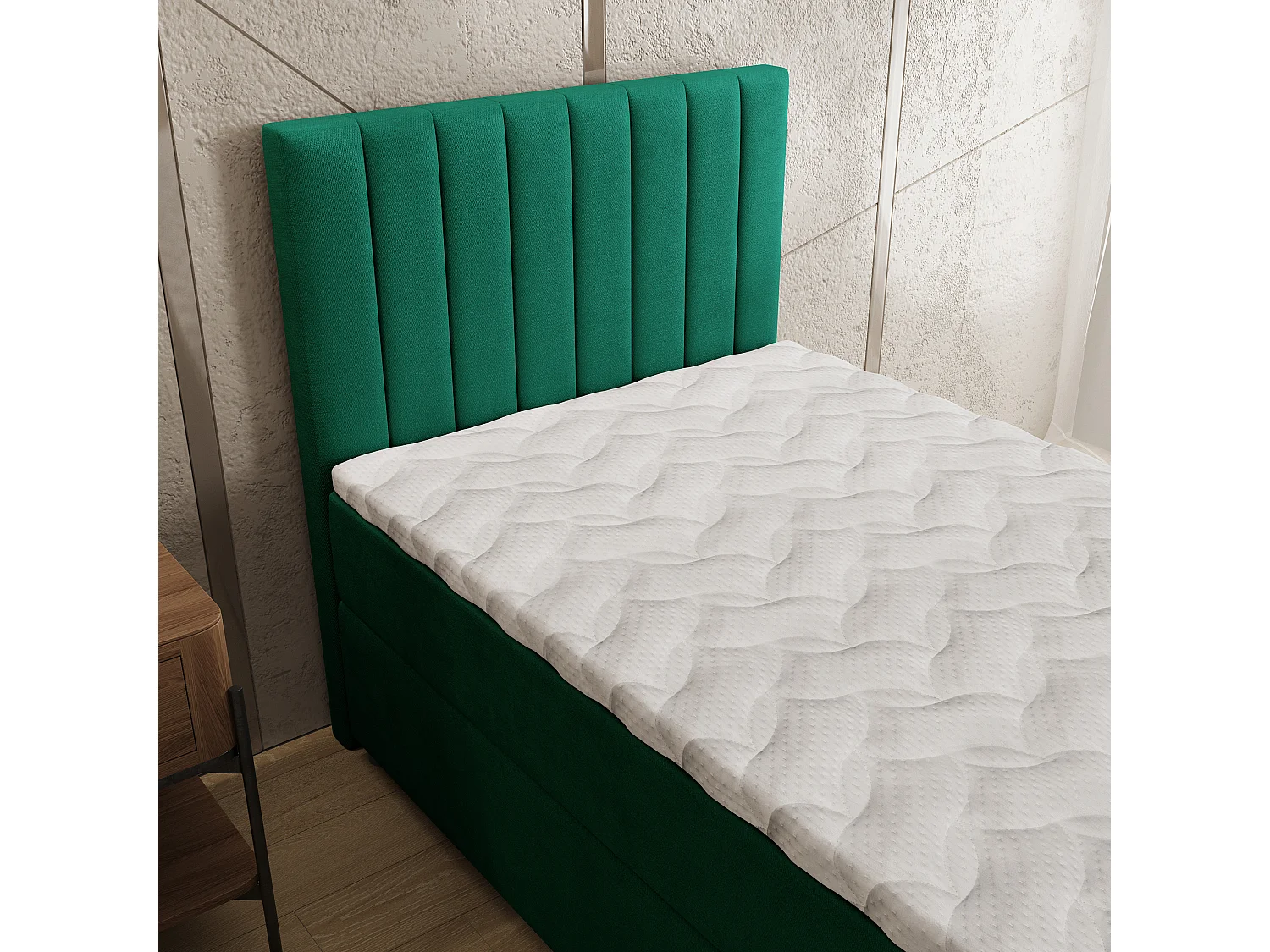 Boxspringbed BRESEL 80x200 cm Set met hoofdbord, bedbodem en matras, Dennengroen