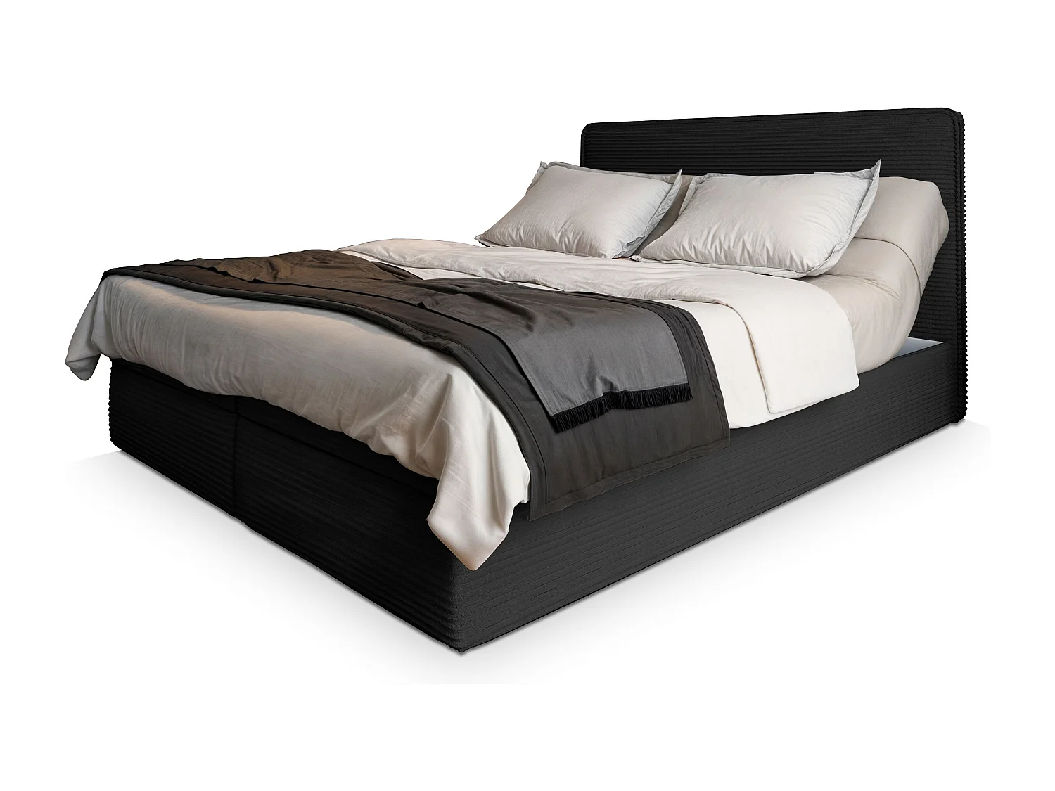 Lit continental ASTOR, 160x200 cm, Tissu en velours côtelé, Noir