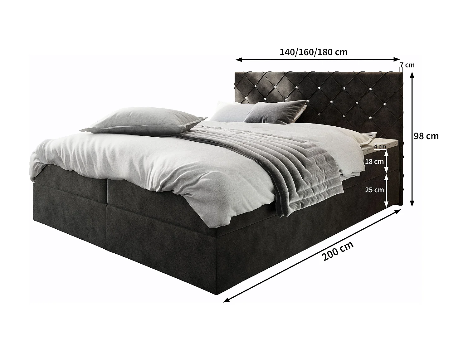 Boxspringbed RIVA 160x200 cm Set met hoofdbord, bedbodem en matras, Groenblauw