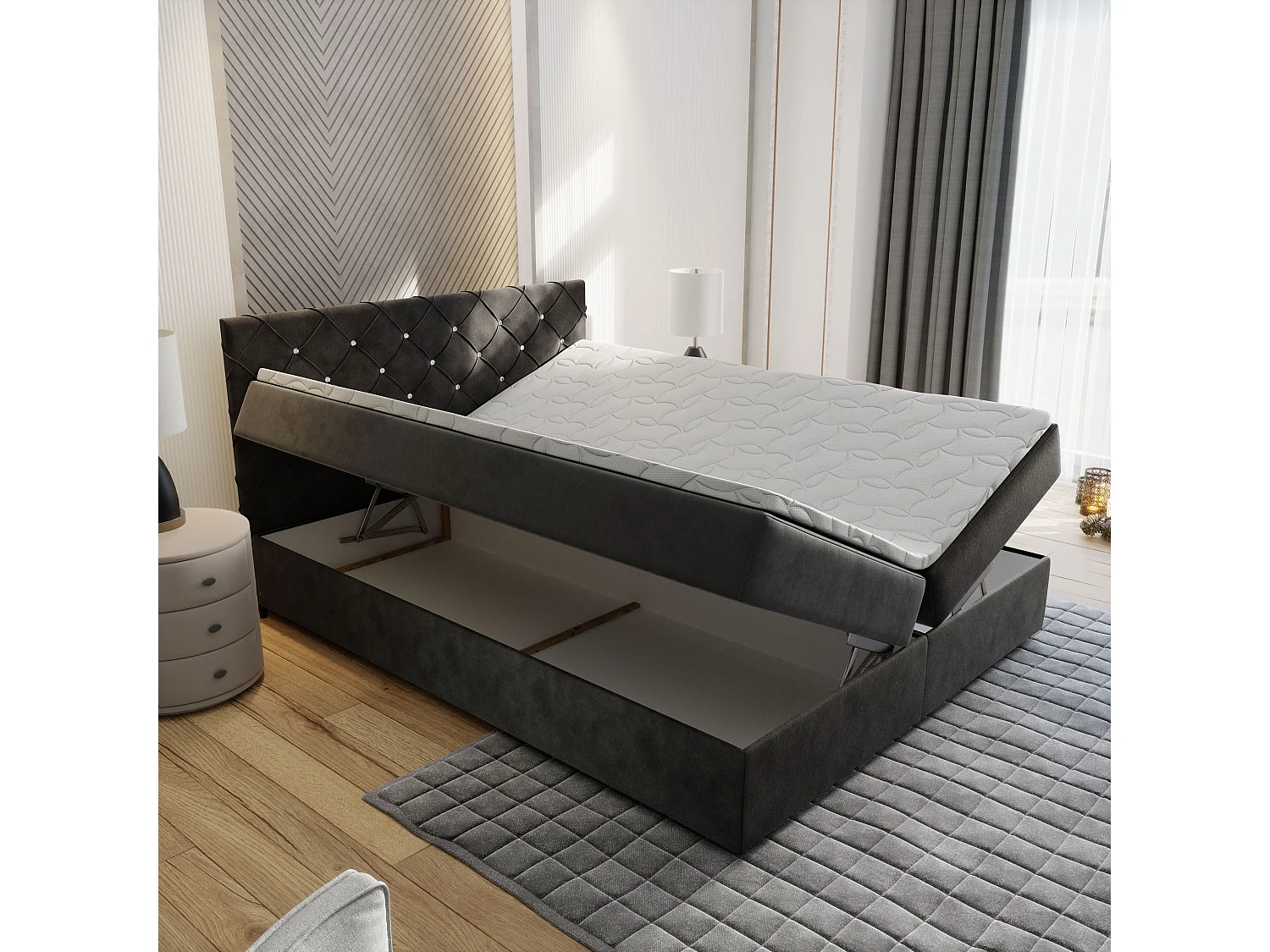Boxspringbed RIVA 160x200 cm Set met hoofdbord, bedbodem en matras, Groenblauw