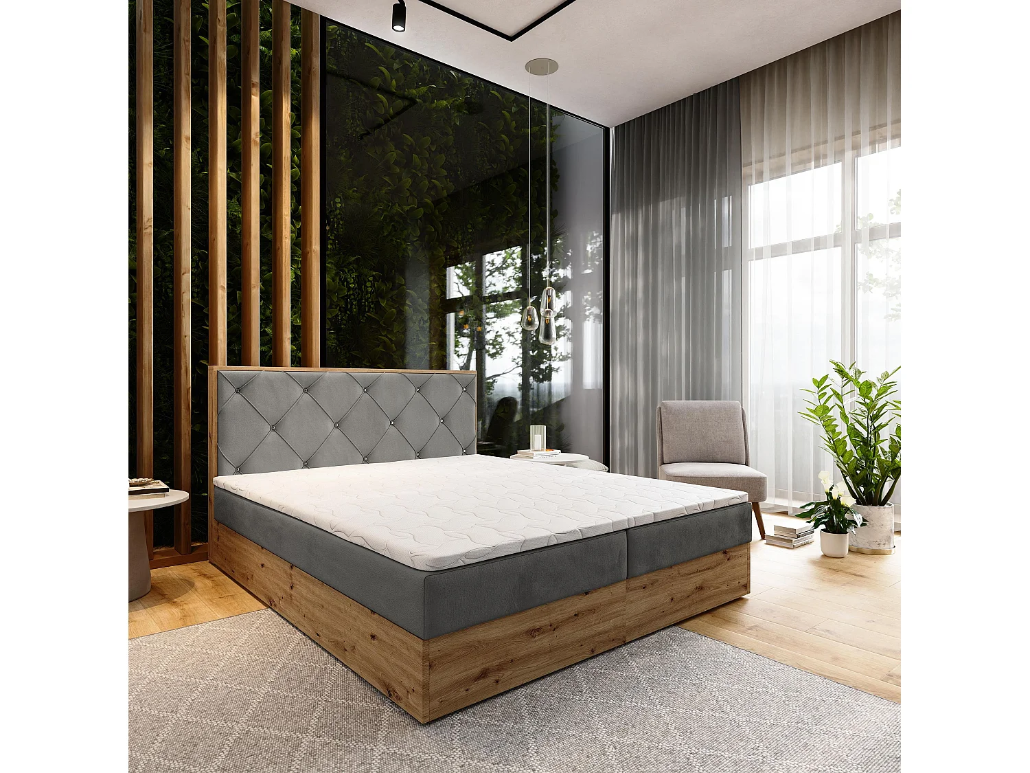 Boxspringbed FOSCO 160x200 cm Set met hoofdbord, bedbodem en matras, Grijs