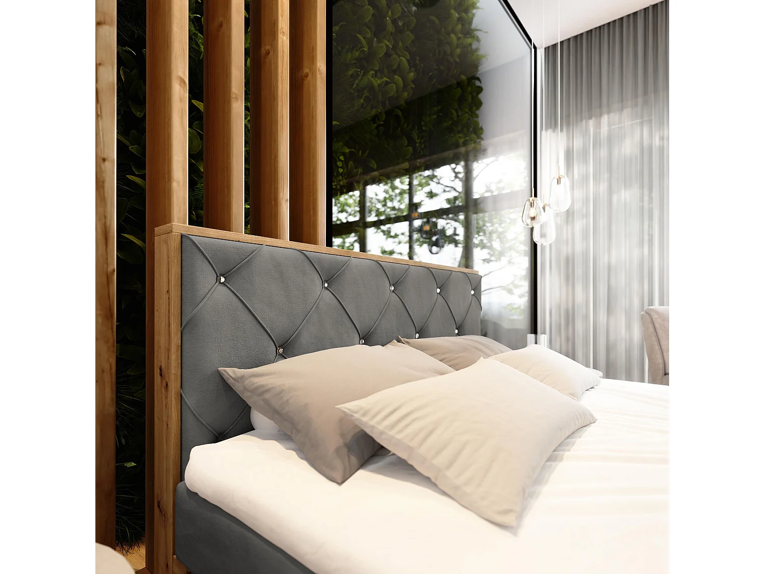 Boxspringbed FOSCO 160x200 cm Set met hoofdbord, bedbodem en matras, Grijs