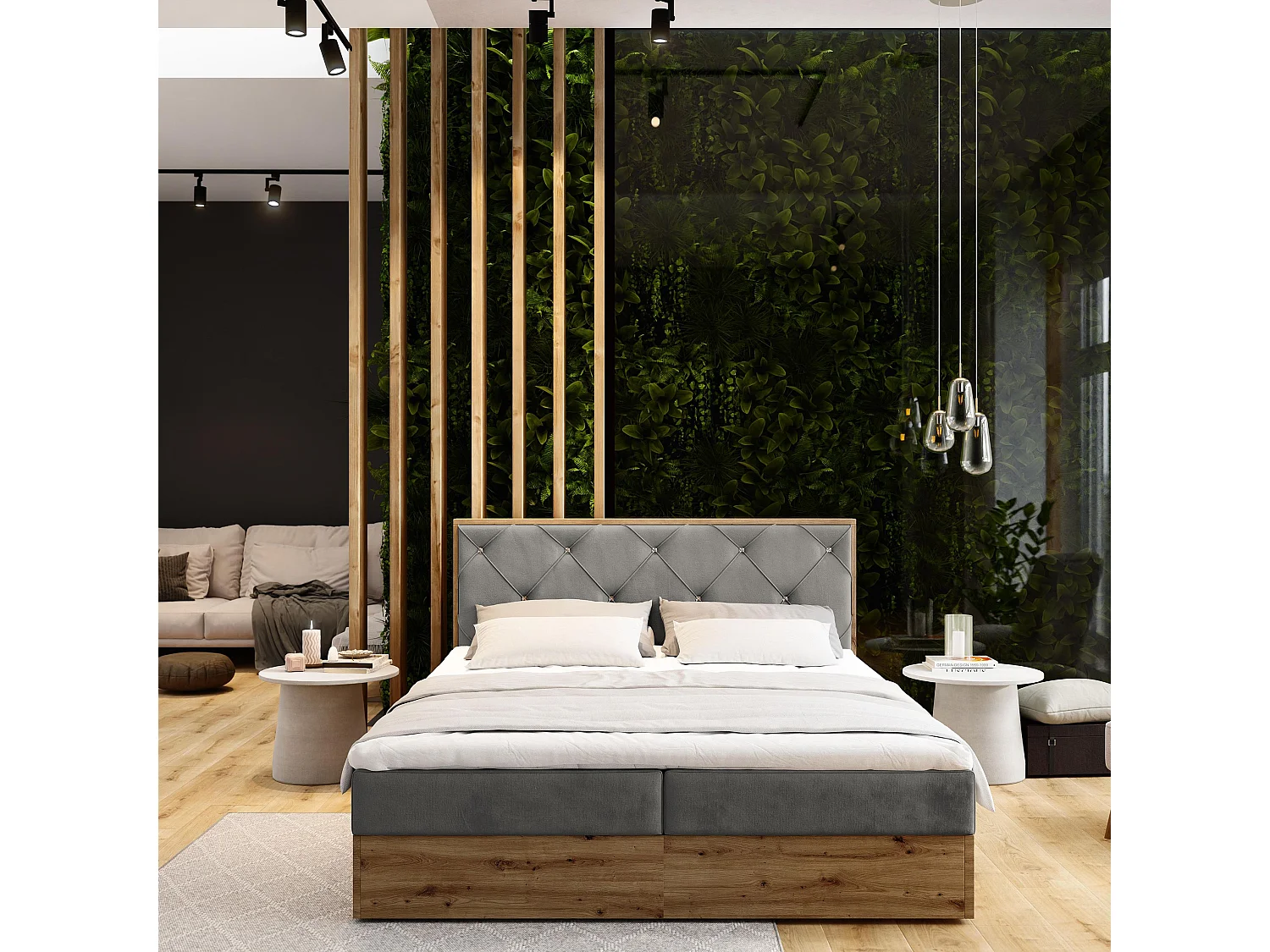 Boxspringbed FOSCO 160x200 cm Set met hoofdbord, bedbodem en matras, Grijs