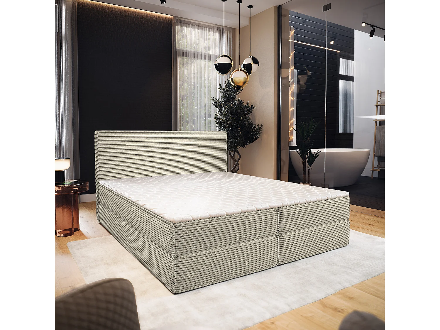 Boxspringbed PELLIO 180x200 cm Set met hoofdbord, bedbodem en matras, Crème