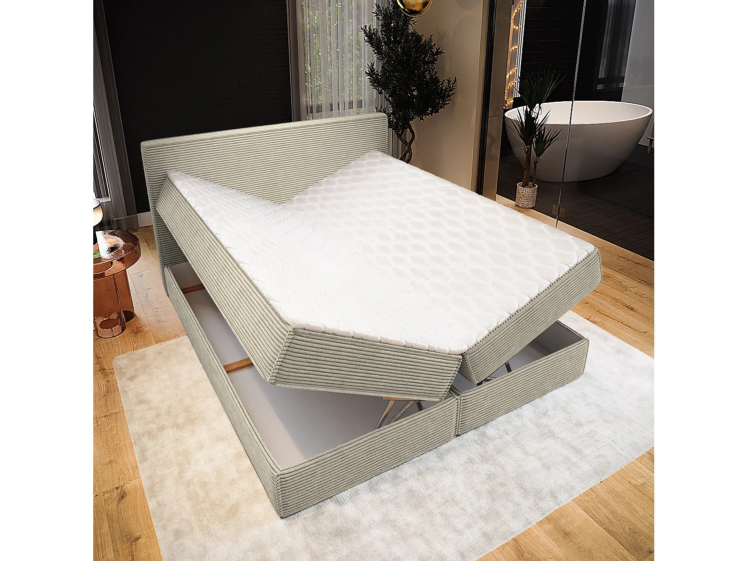 Boxspringbed PELLIO 180x200 cm Set met hoofdbord, bedbodem en matras, Crème