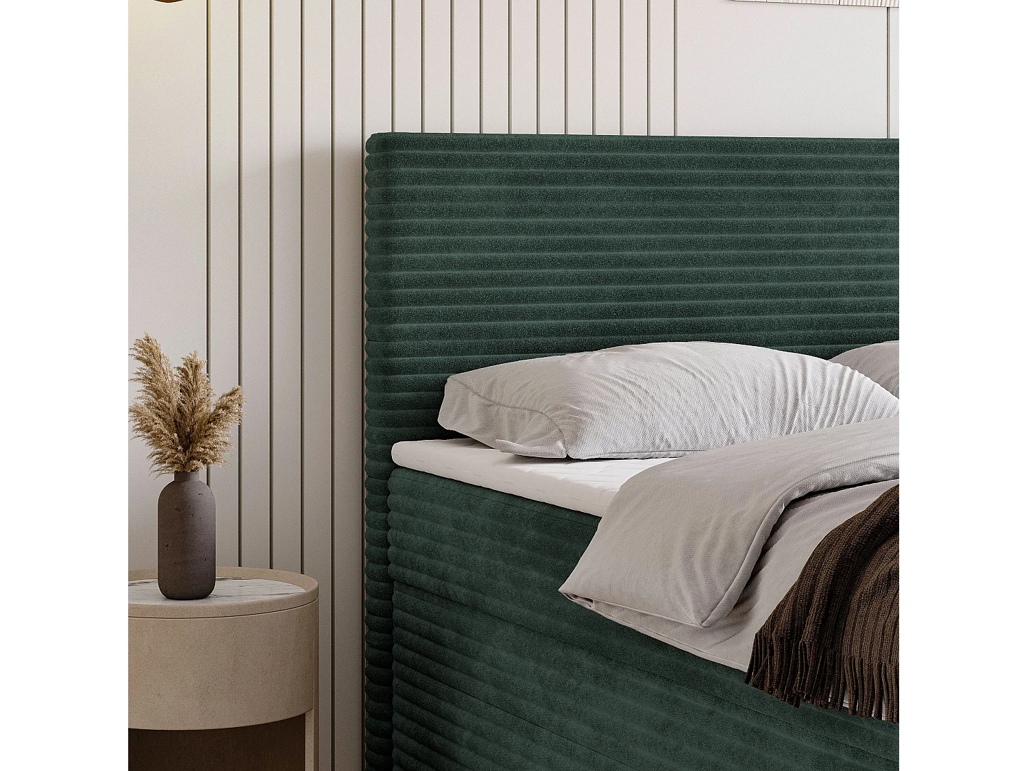 Boxspringbed NOLEN 160x200 cm Set met hoofdbord, bedbodem en matras, Dennengroen