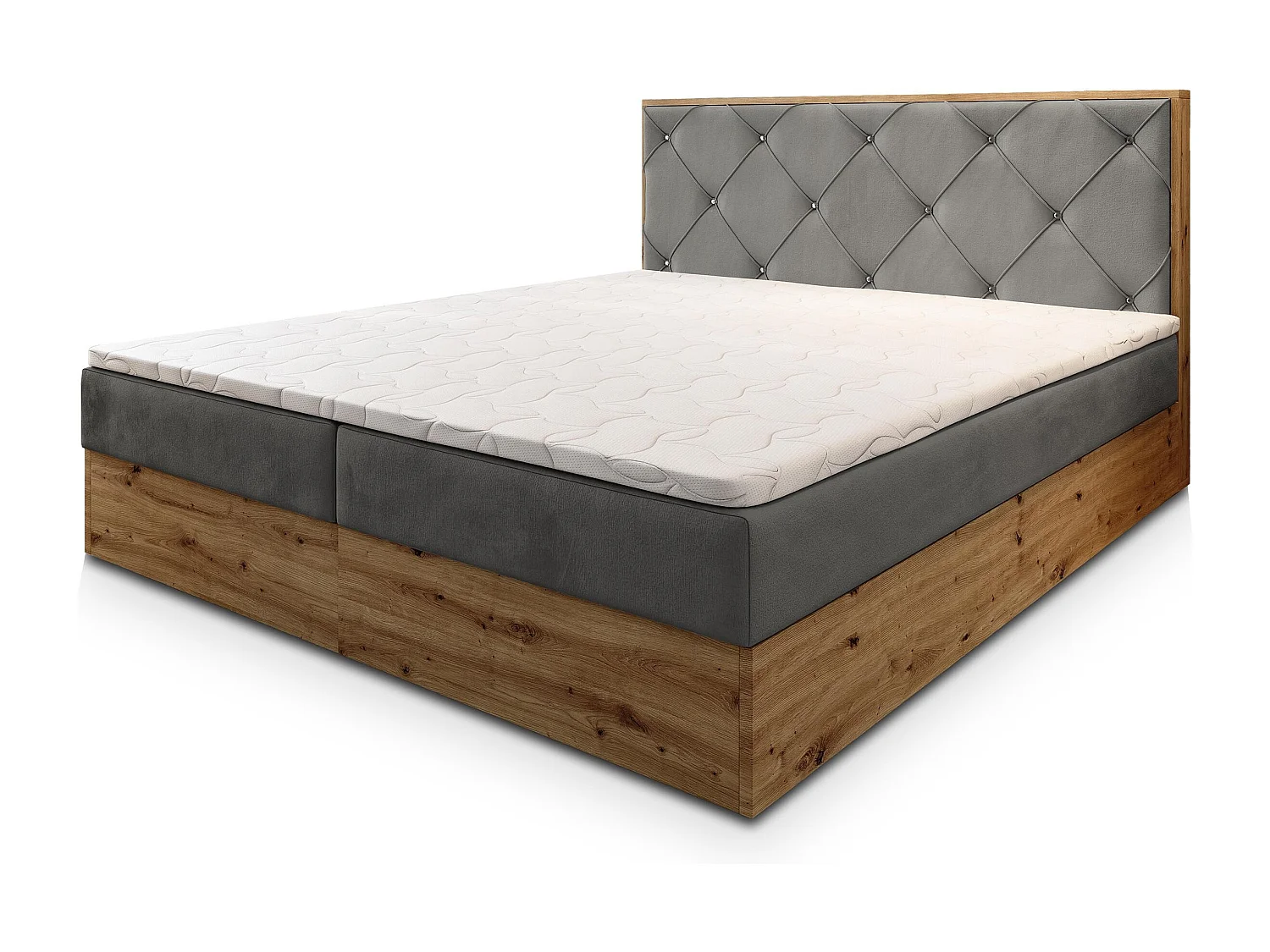 Boxspringbed FOSCO 140x200 cm Set met hoofdbord, bedbodem en matras, Grijs