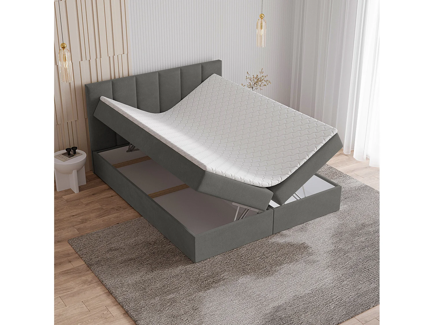 Boxspringbed MERIL 140x200 cm Set met hoofdbord, bedbodem en matras, Grijs