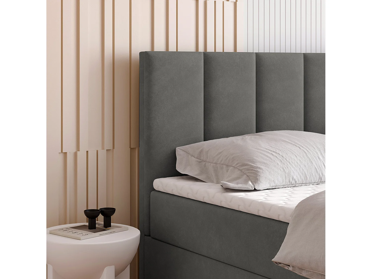 Boxspringbed MERIL 140x200 cm Set met hoofdbord, bedbodem en matras, Grijs