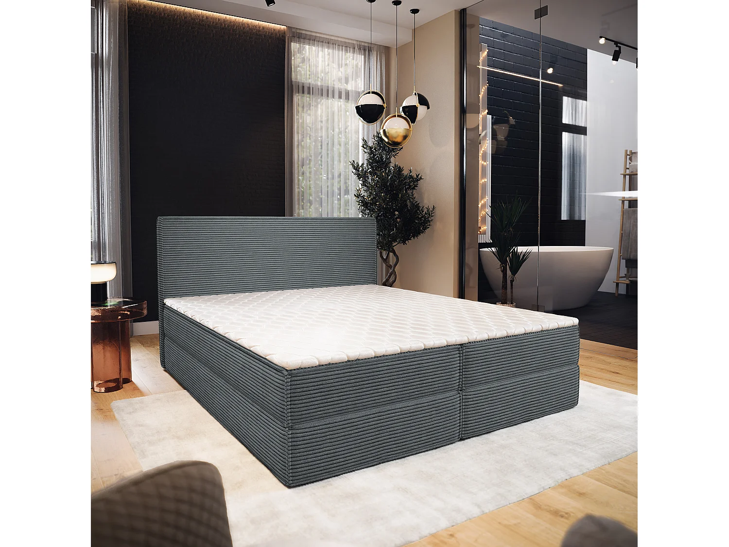 Boxspringbed PELLIO 140x200 cm Set met hoofdbord, bedbodem en matras, Grijs