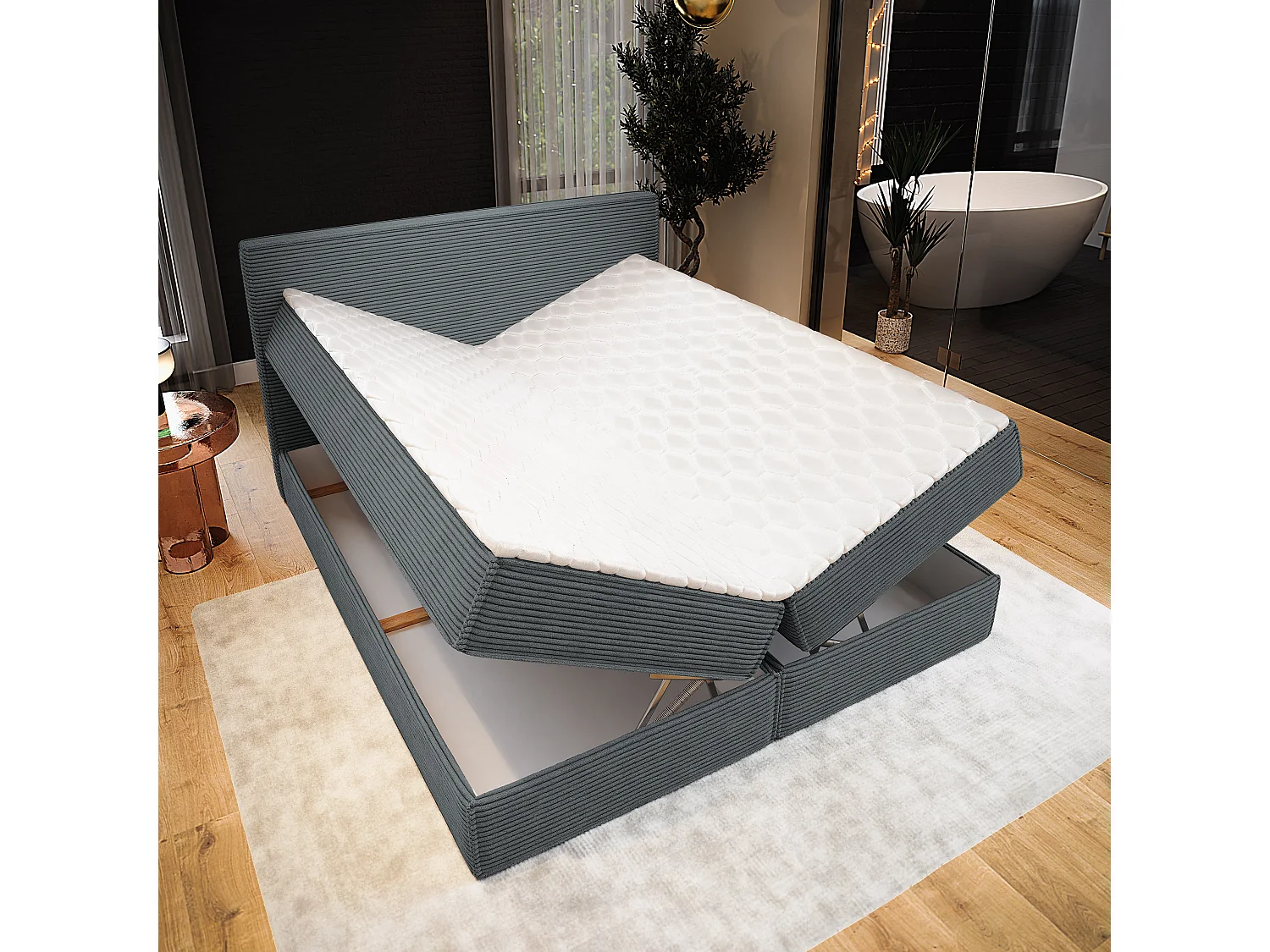 Boxspringbed PELLIO 140x200 cm Set met hoofdbord, bedbodem en matras, Grijs