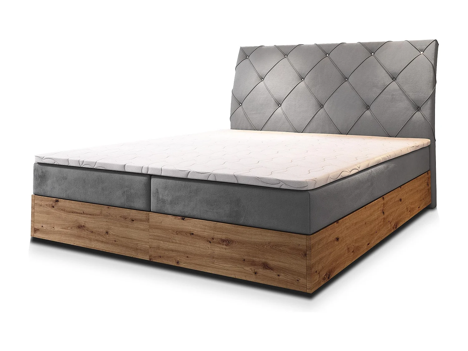 Boxspringbed VELLANO 180x200 cm Set met hoofdbord, bedbodem en matras, Lichtgrijs
