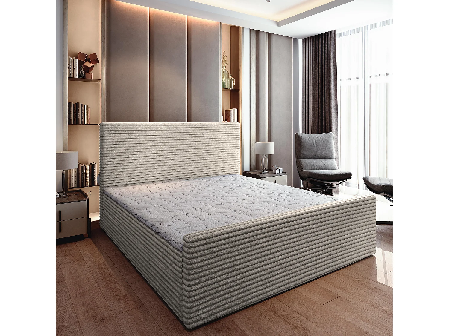 Boxspringbed BRENTO 140x200 cm Set met hoofdbord, bedbodem en matras, Lichtgrijs