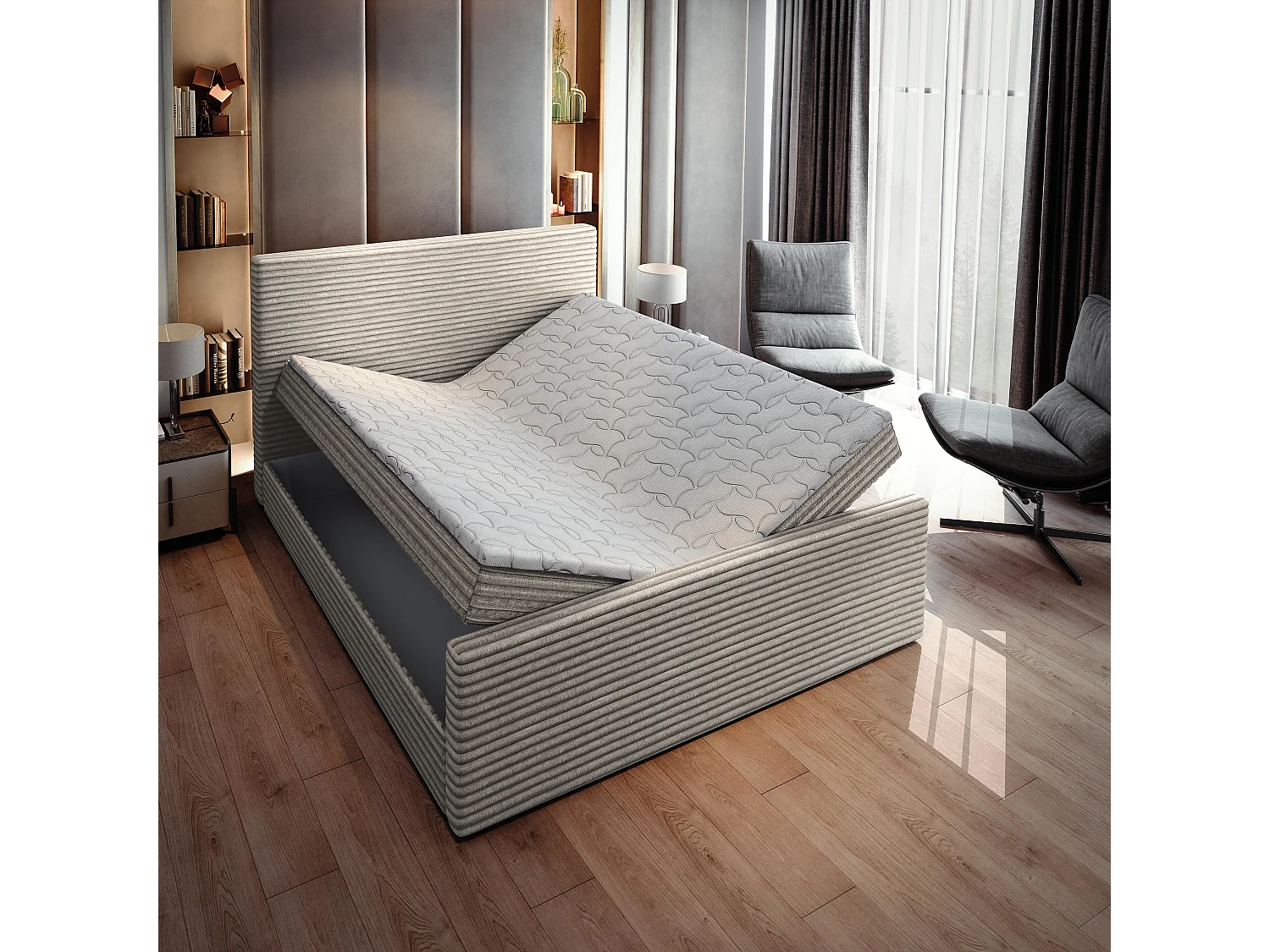 Boxspringbed BRENTO 140x200 cm Set met hoofdbord, bedbodem en matras, Lichtgrijs
